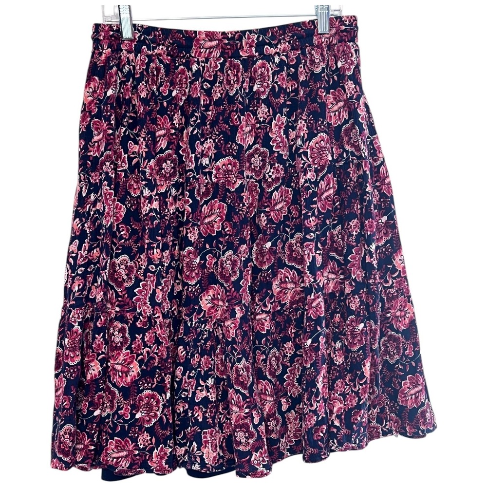 Laura Scott‎ Pink Floral Midi Skirt Elastic Waist Modest Boho Coastal LP